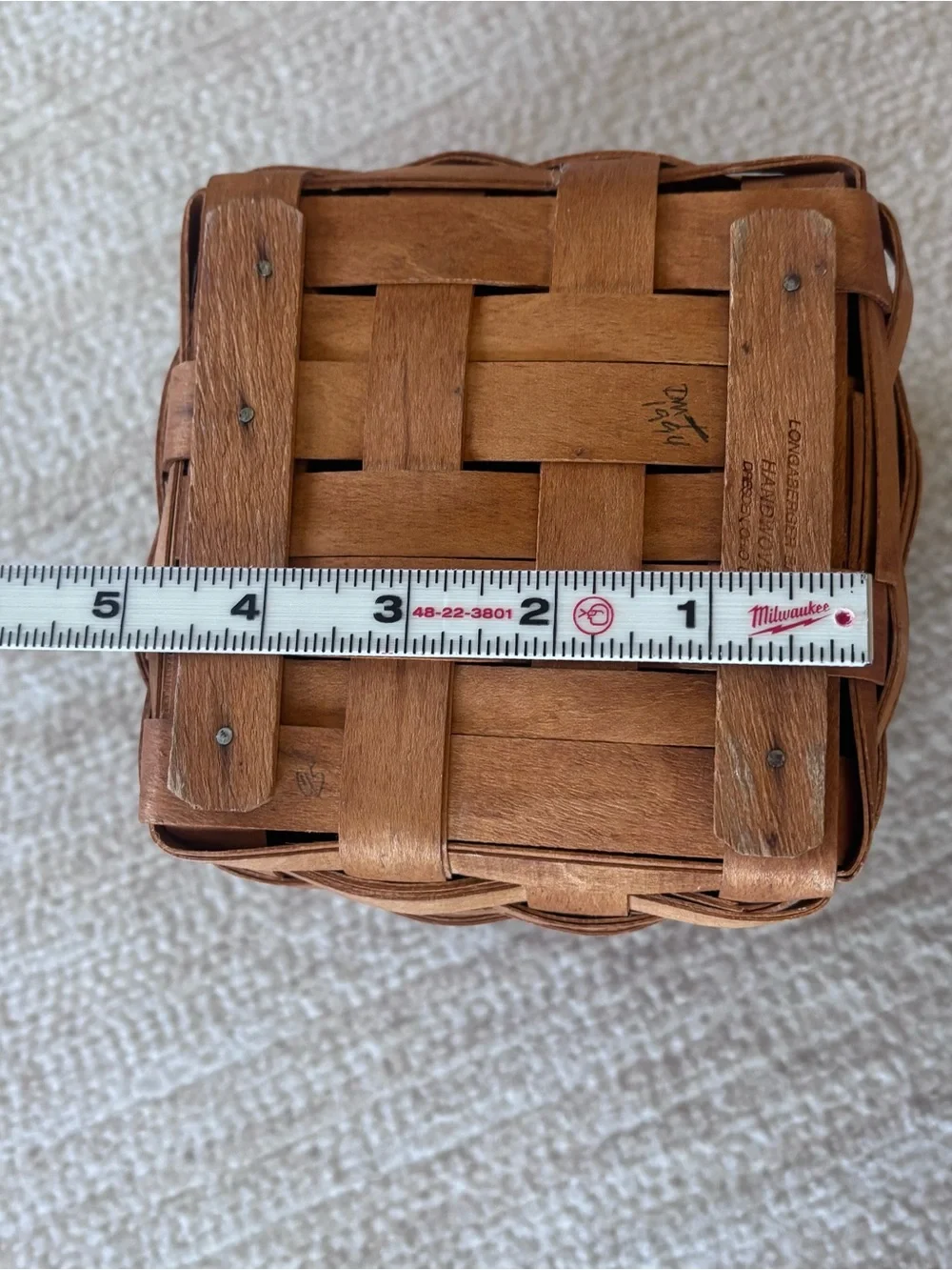 Longaberger Brown Woven Square Basket with Red Accent Trim